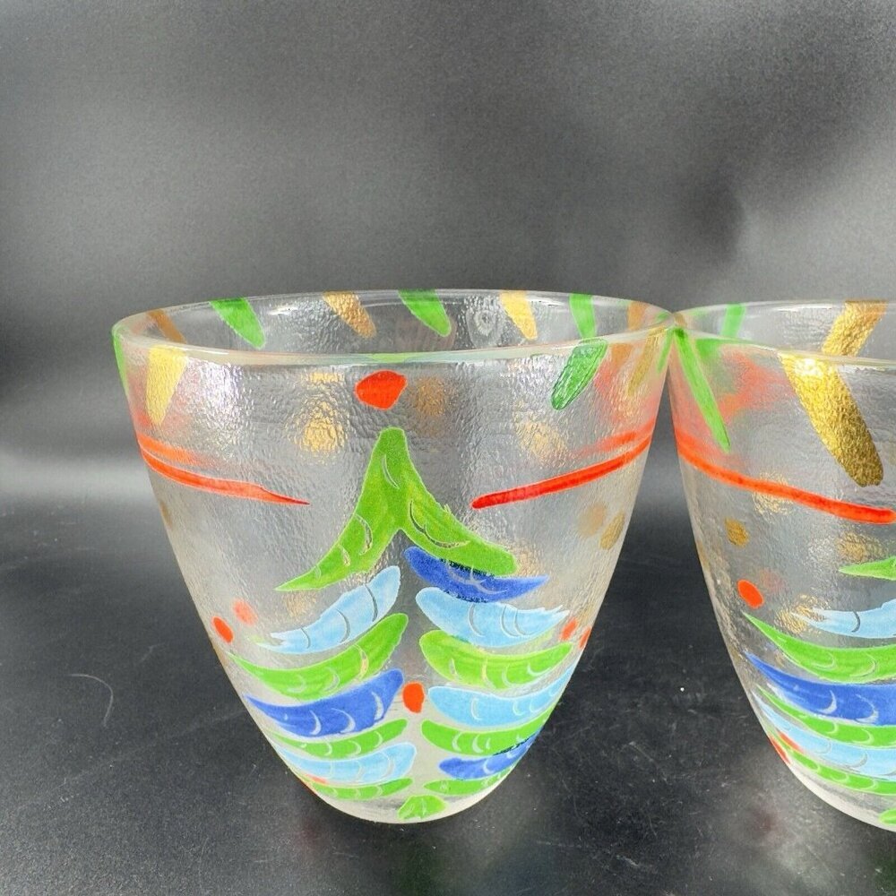SI AN Italian Hand Painted Glass Bowl Dish Christmas Holiday 24k Gold VTG Set 2 - Picture 10 of 13